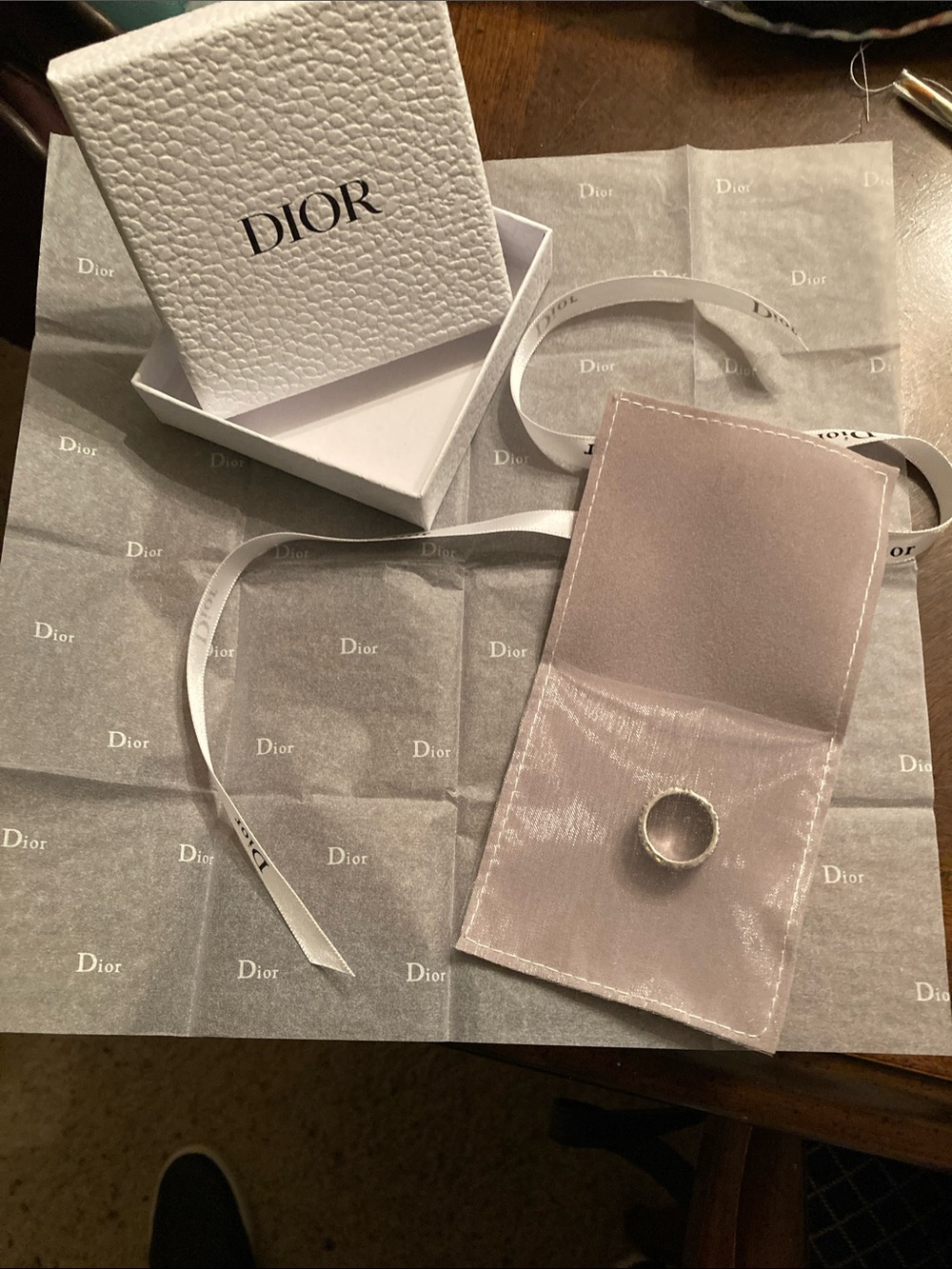 Christian Dior Silver Logo Statement Ring Size 6 -With COA